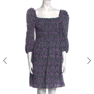 Maje Black and Purple Patterned Long Sleeve Dress NWT